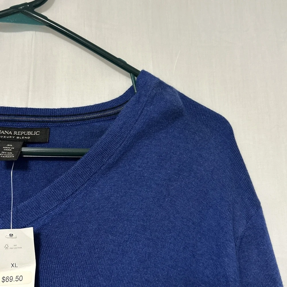 NWT Banana Republic Luxury Blend Silk Cashmere Sweater Men's XL Blue Boho Soft